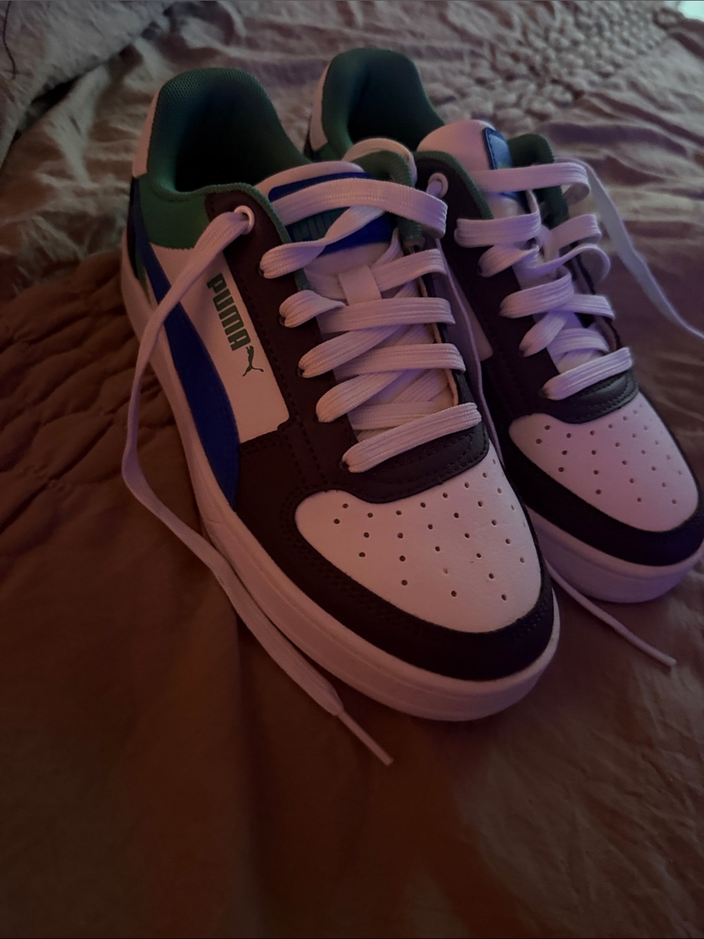 Puma Men’s Low-Top Sneakers in White, Blue & Green
